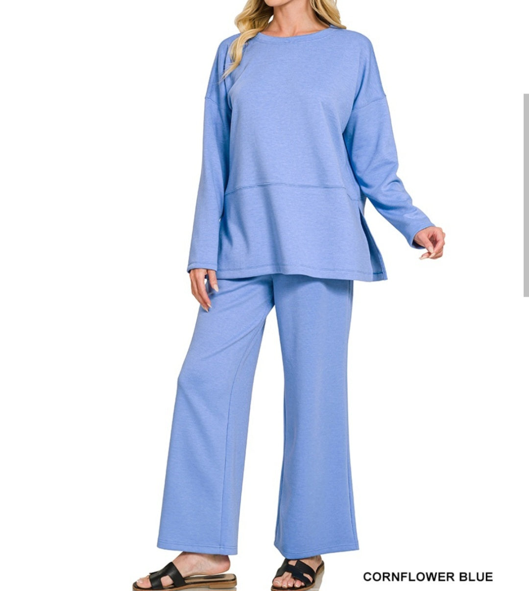 Zenana Plus Size Scuba Side Slit Top and Pants Set