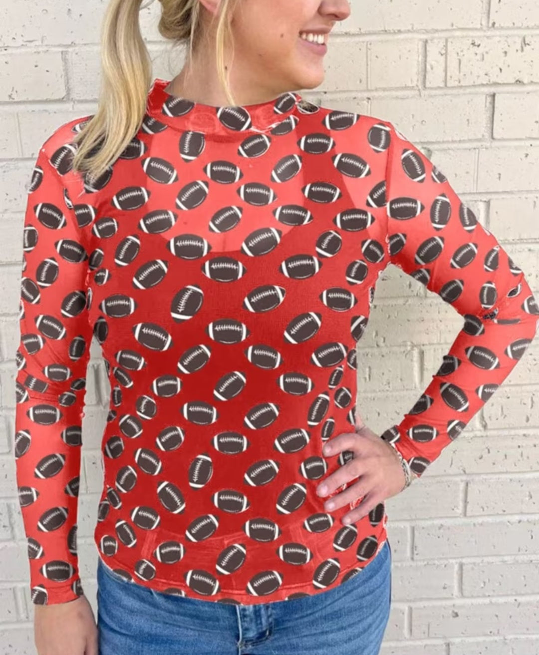 Long Sleeve Sheer Mesh Football Top