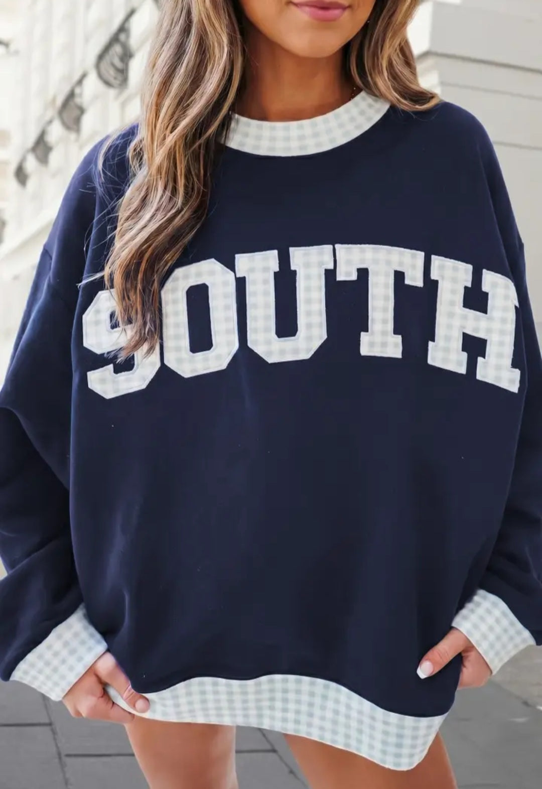 West/South Plaid Letter Mockneck Sweatshirt