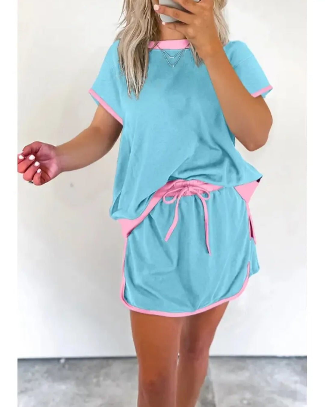Women's Color Block Off Shoulder T-Shirt and Skirt Set