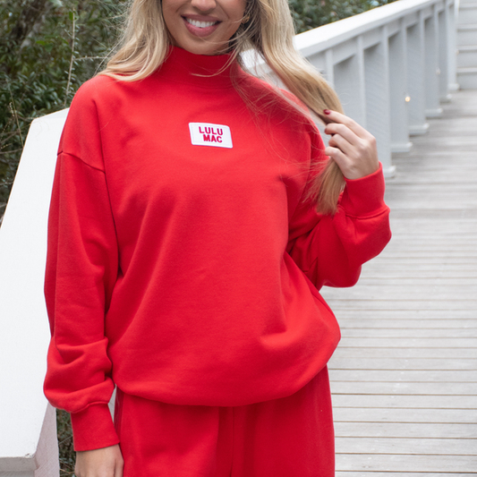 Lulu Mac Longsleeve Terry Cloth  Top- Red
