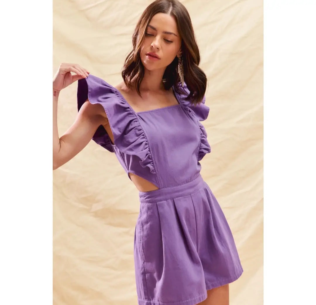 Game Day Cut Out Waist Denim Romper