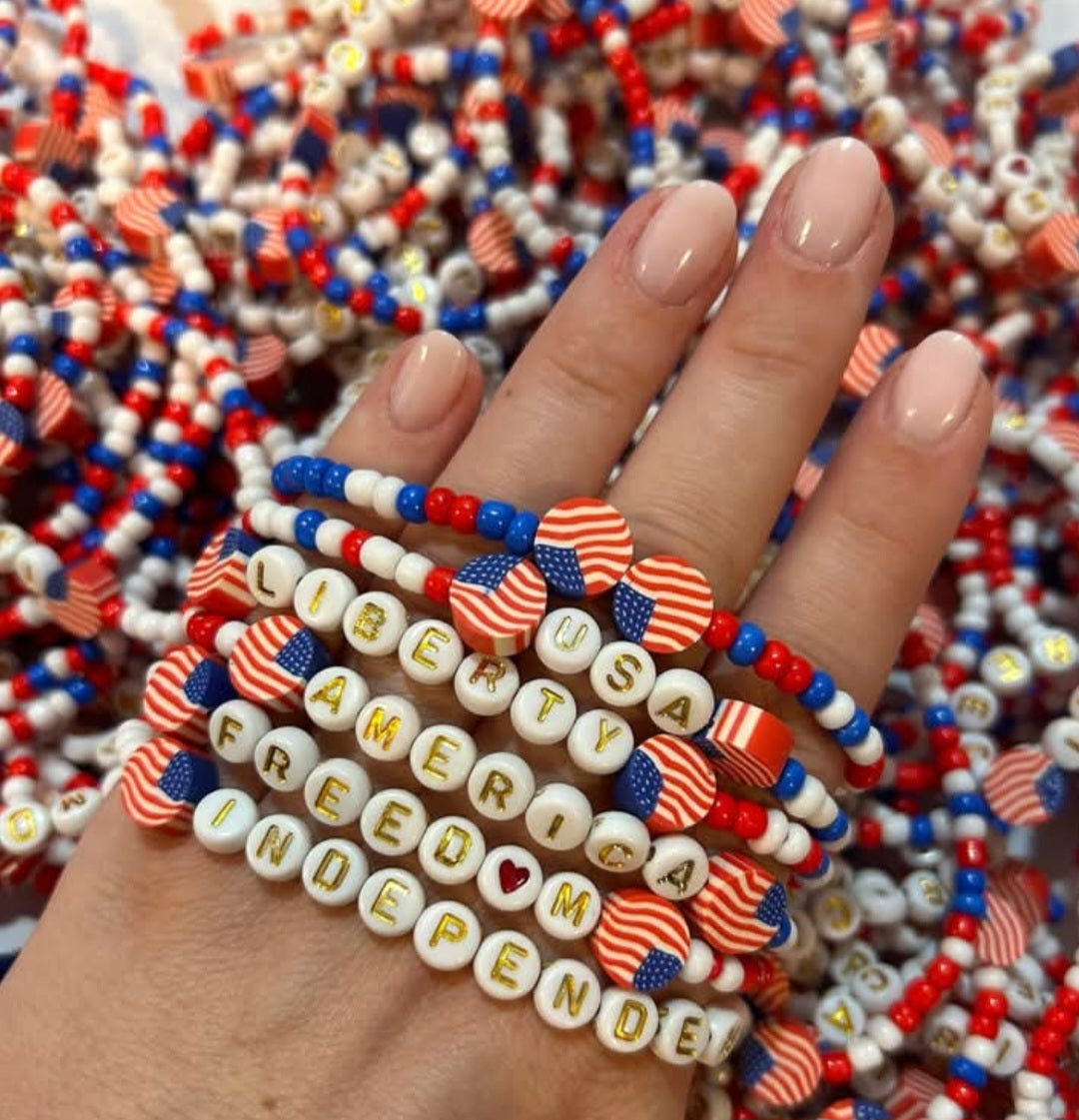 ♥️Red, White, + Blue Patriotic Stretchy Bracelets ( or Anklet)
