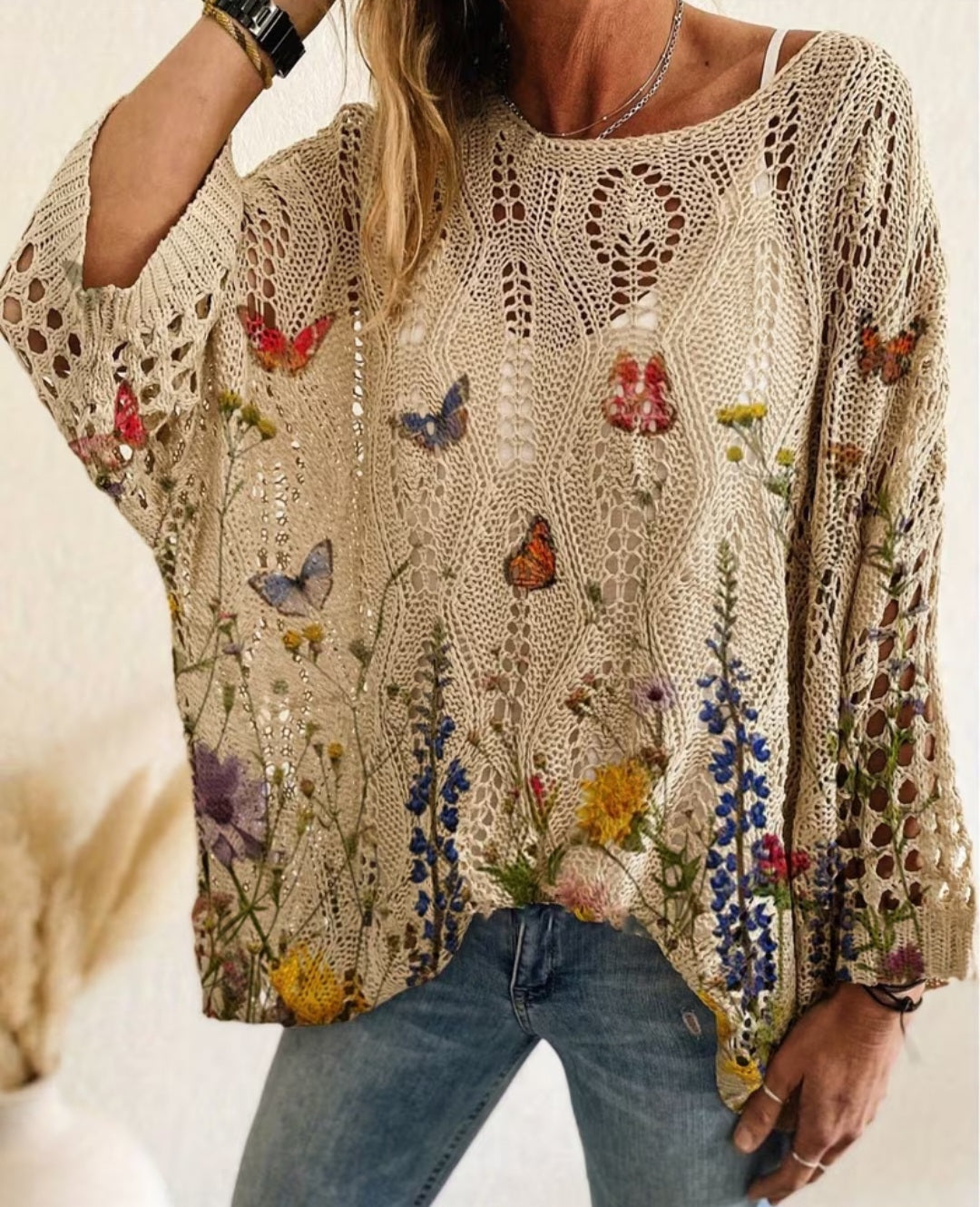 Crochet Butterfly Sweater- Cream
