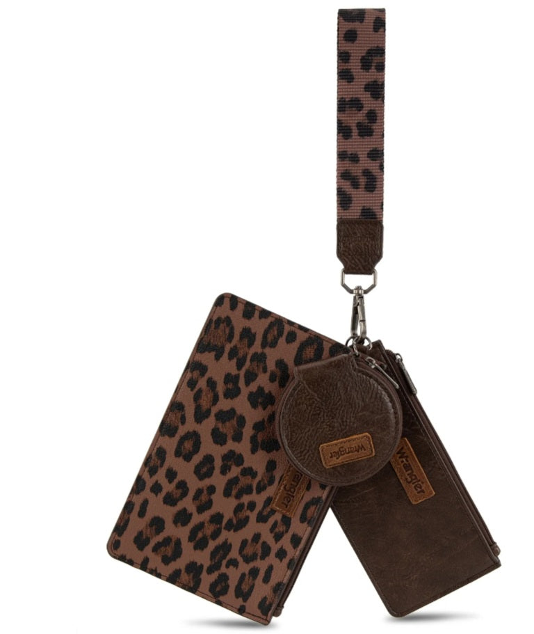 Wrangler Leopard Print Dual Pouch Wristlet with Zipper Round Case