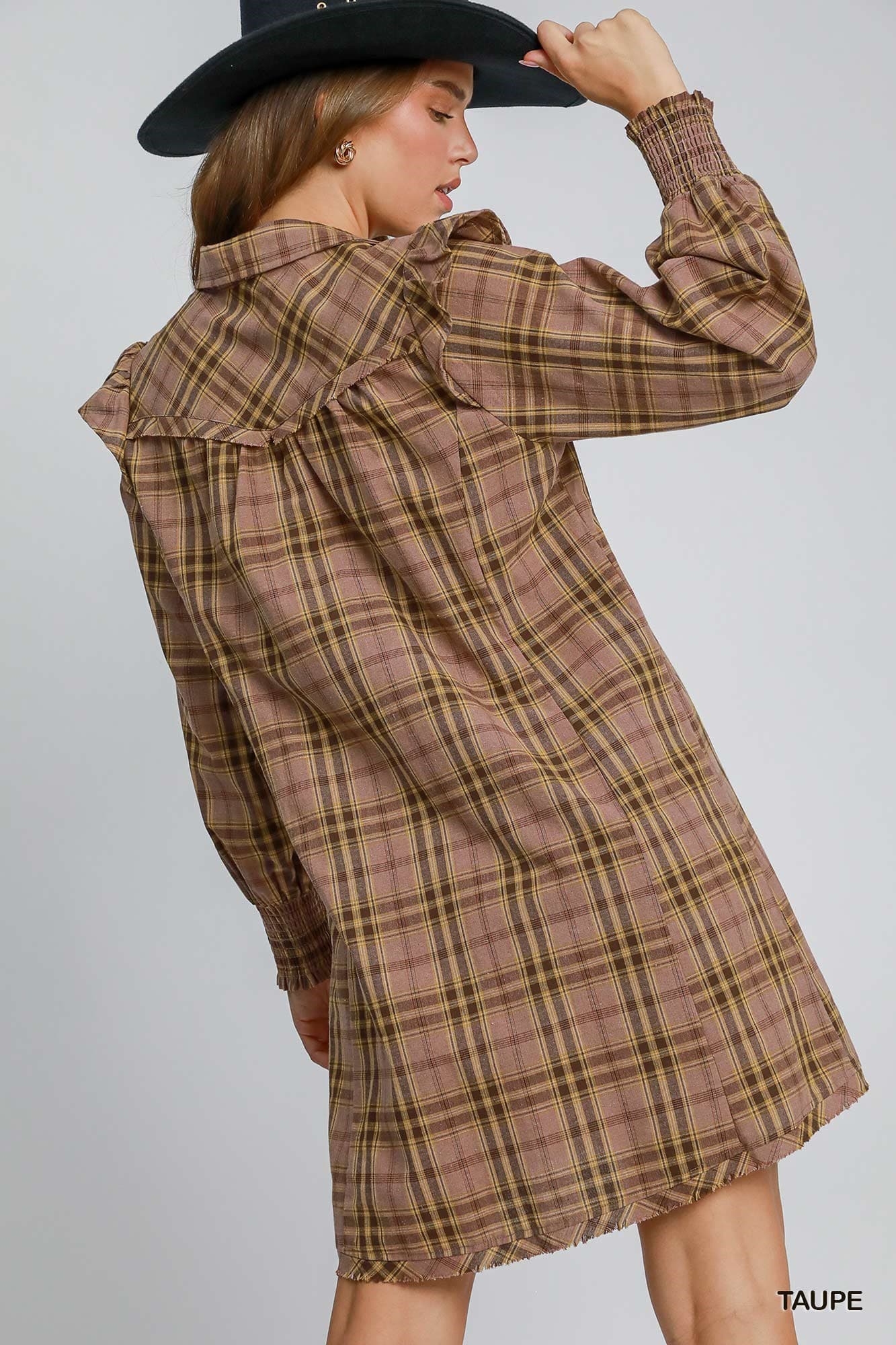 Umgee Plaid Tiered Mini Dress