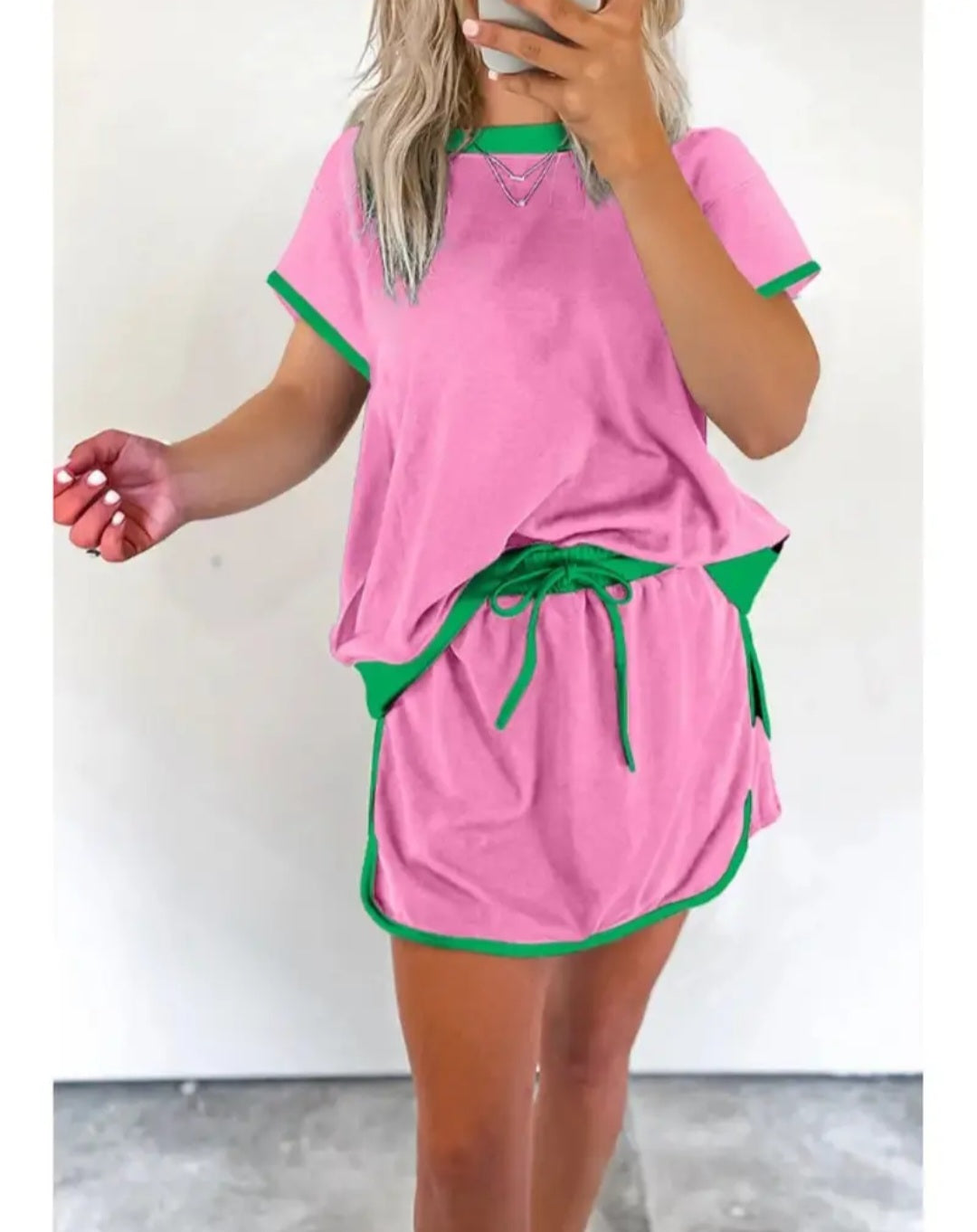 Women's Color Block Off Shoulder T-Shirt and Skirt Set