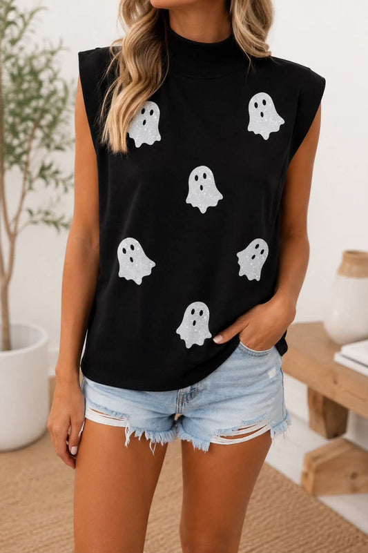 Black Glitter Ghost Top