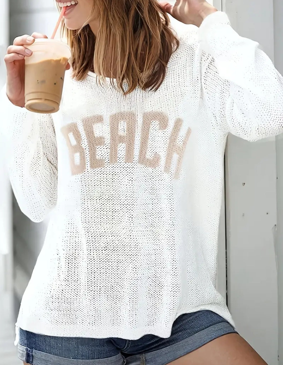 Versatile Beach-Inspired White Pullover Sweater