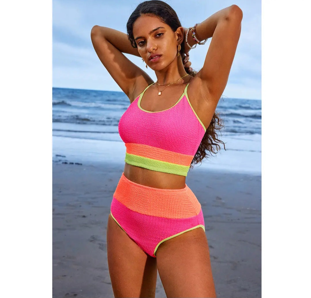 Colorblock High Waisted Bikini Set