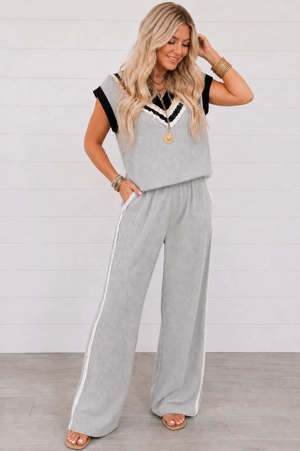 Colorblock Knit Pant Set