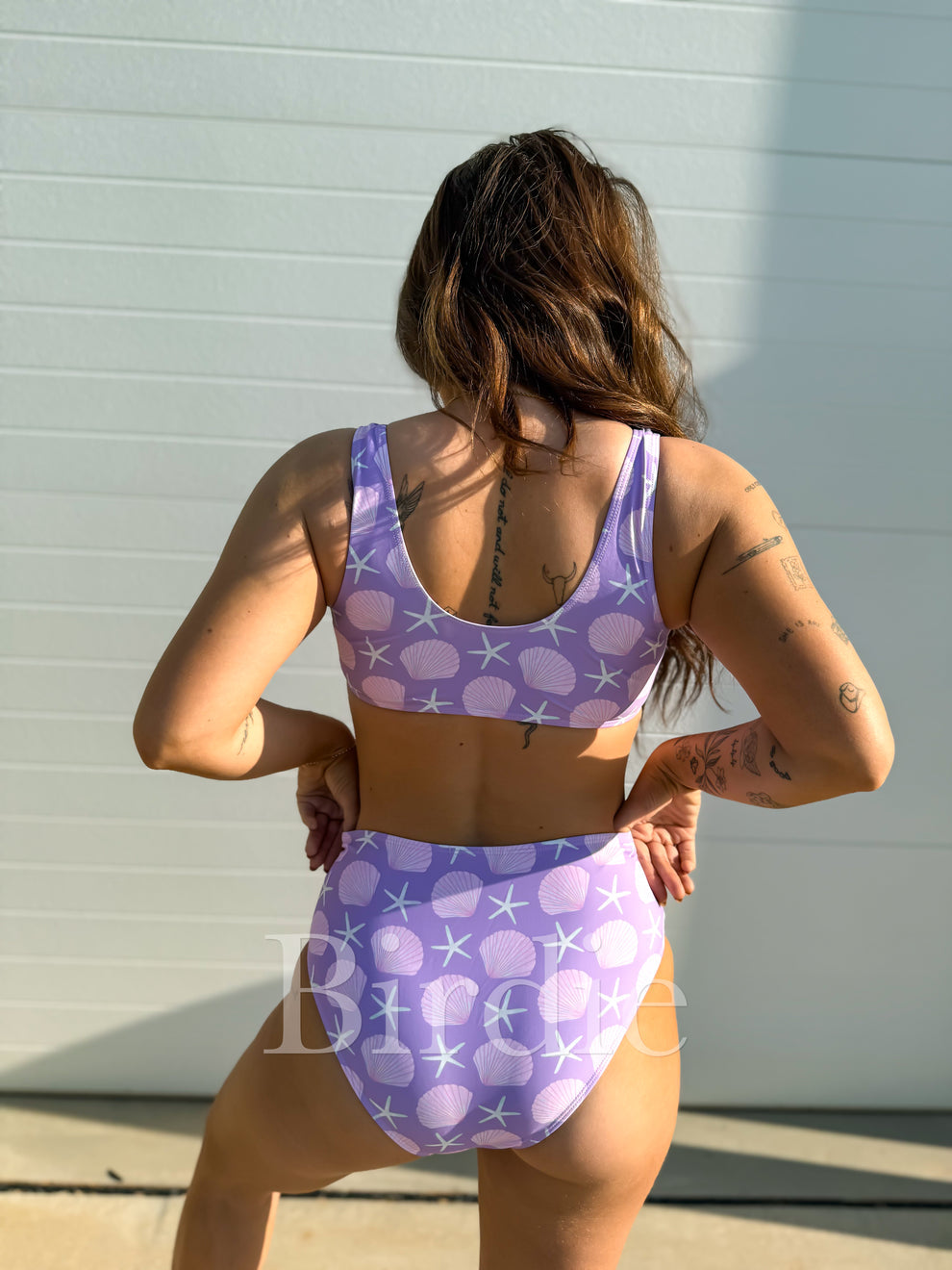 BIRDIE Three Piece Swimsuit in Lavender Shores