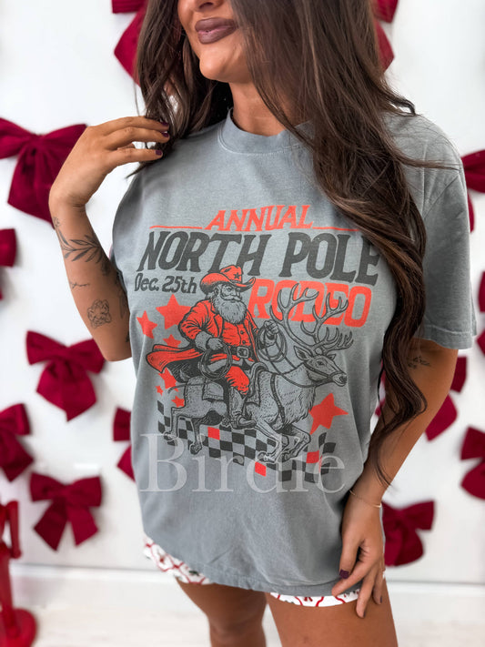 North Pole Rodeo Graphic Tee on Gray