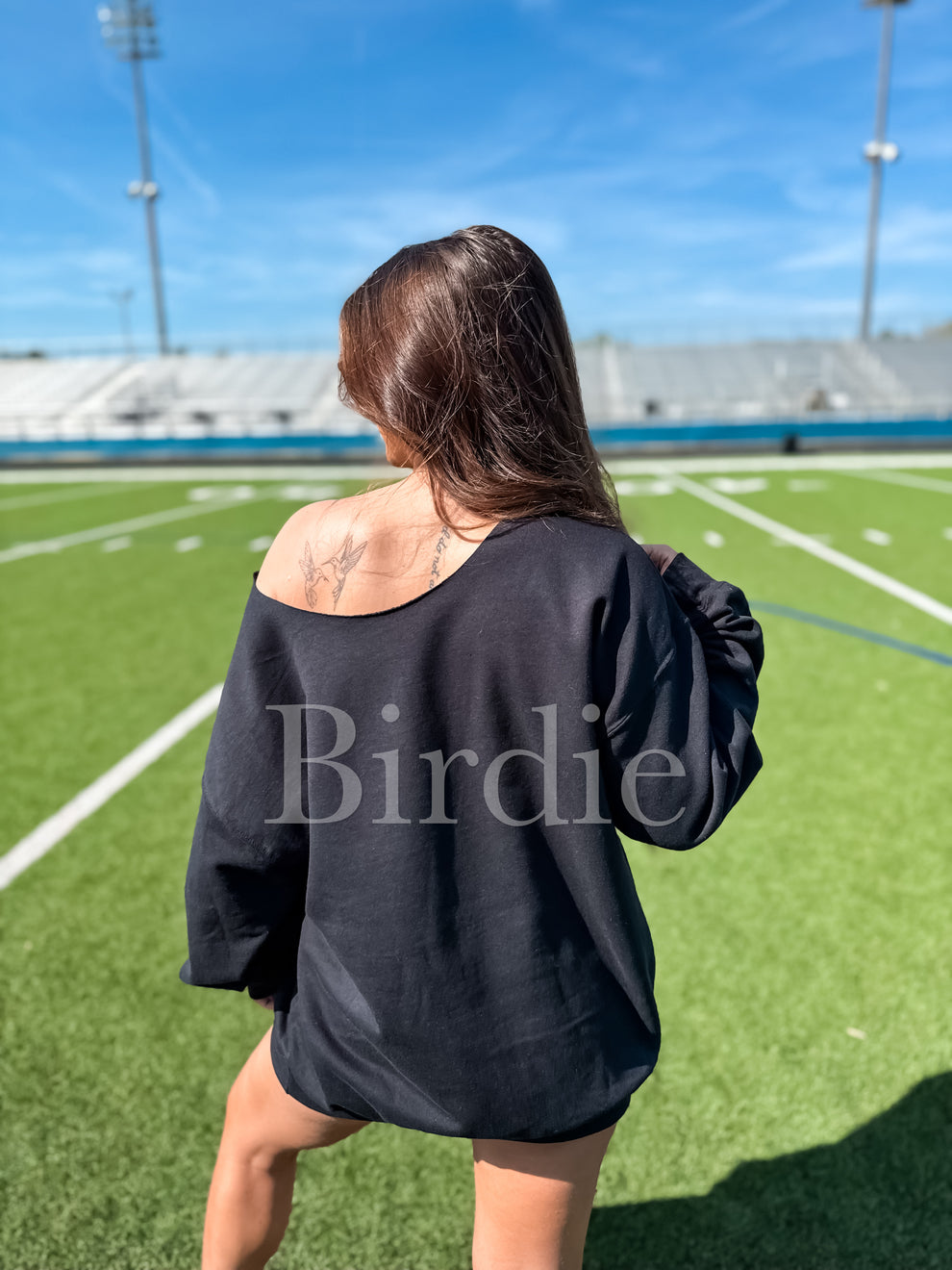 Birdie Georgia Off the Shoulder Graphic Crewneck on Black