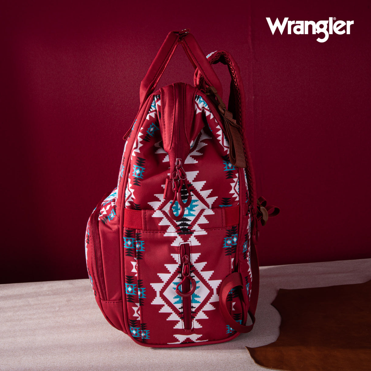 Wrangler Allover Wrangler Aztec Printed Callie Backpack - Burgundy DEAL OF THE DAY