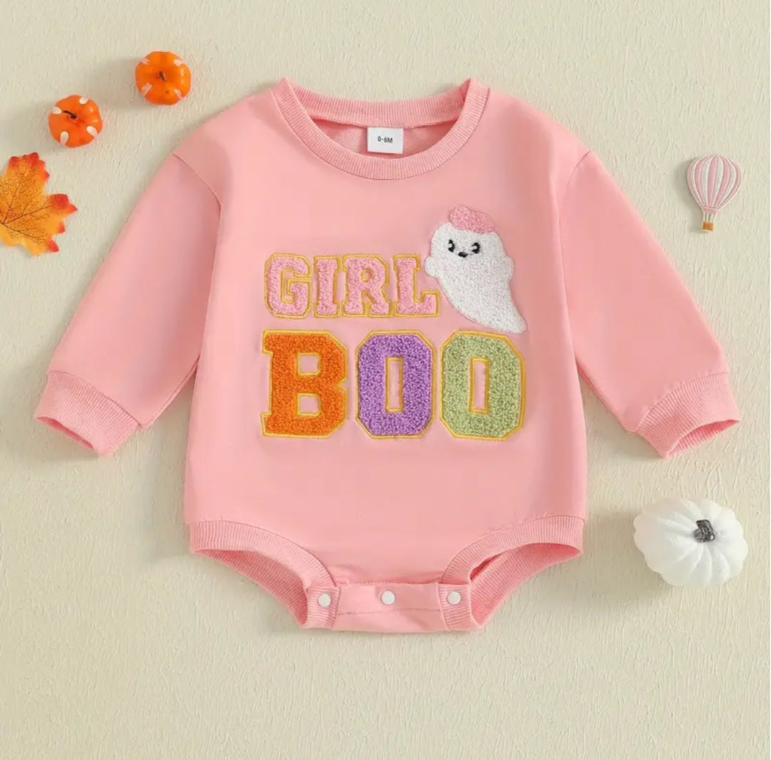 Baby Girls Letter Ghost Embroidered Bodysuit