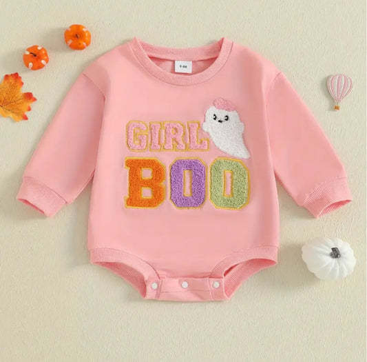 Baby Girls Letter Ghost Embroidered Bodysuit