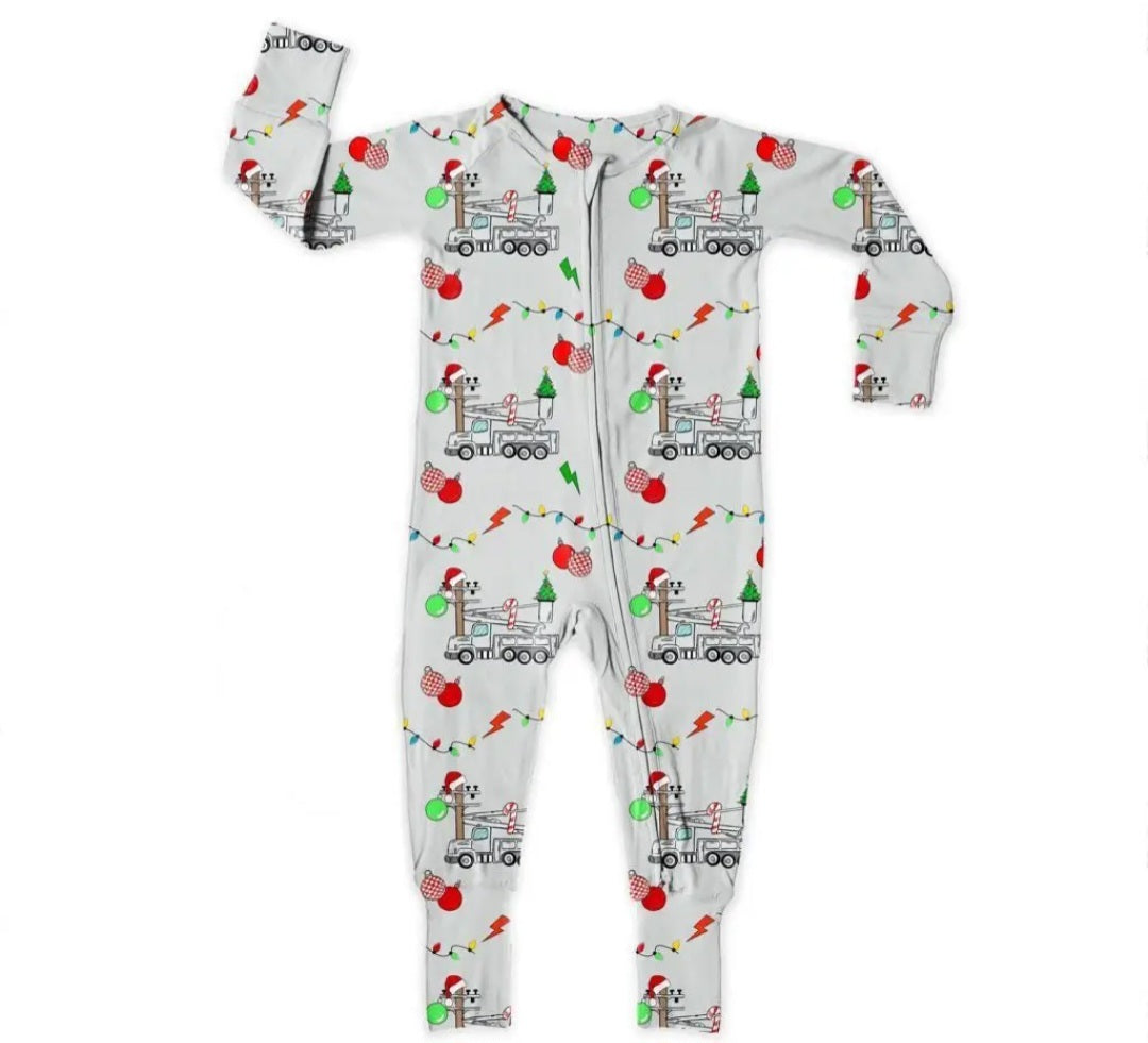 Miller & Co. Bamboo Zipper Footie, Christmas Lineman