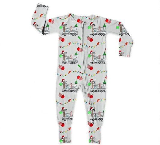Miller & Co. Bamboo Zipper Footie, Christmas Lineman
