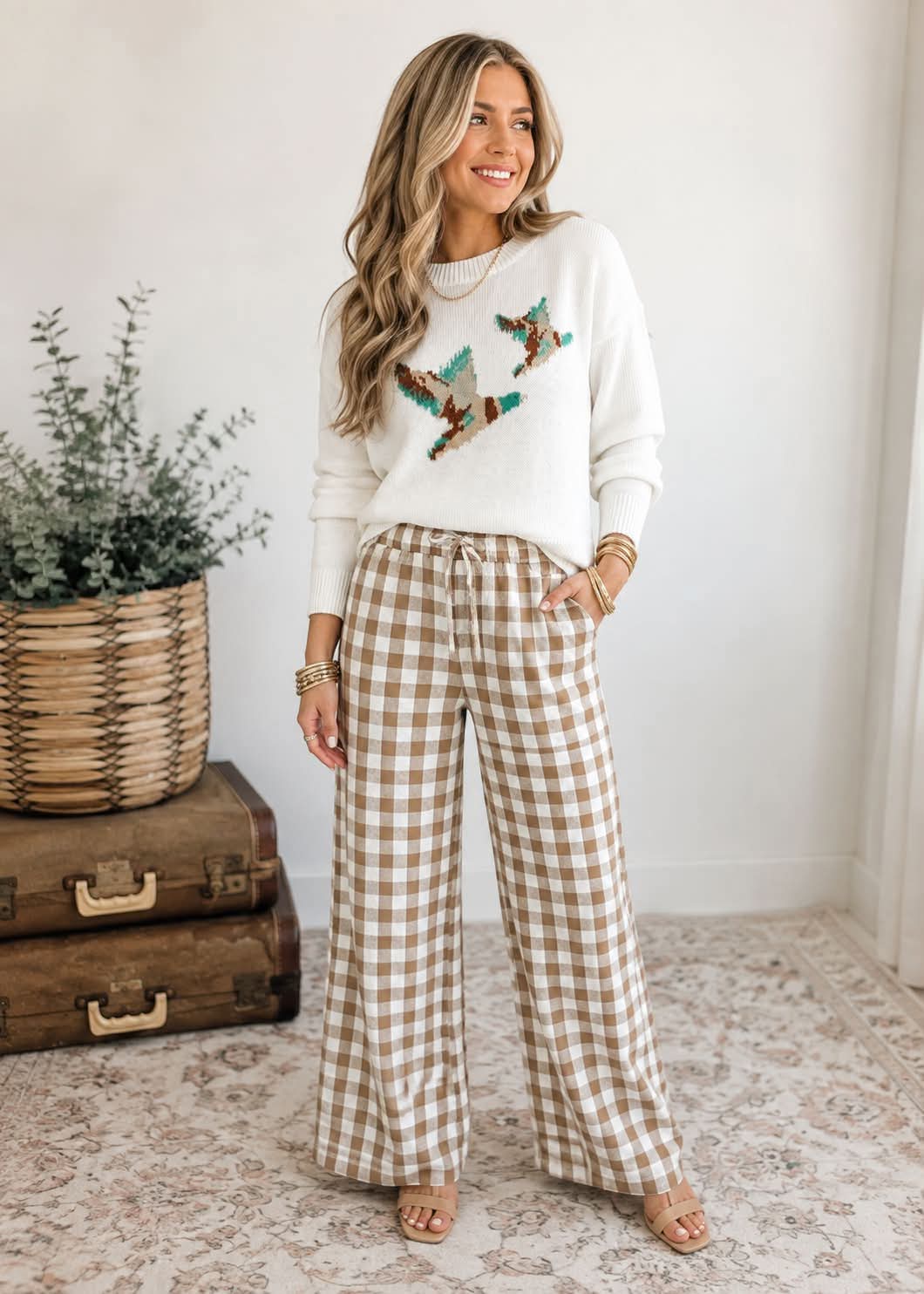 White Duck Print Sweater