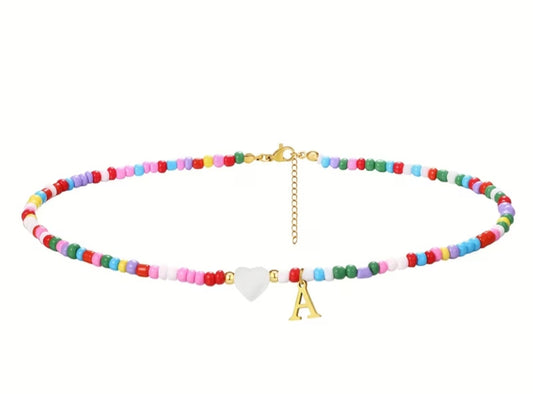 A-Z Initial Colorful Beaded Necklace