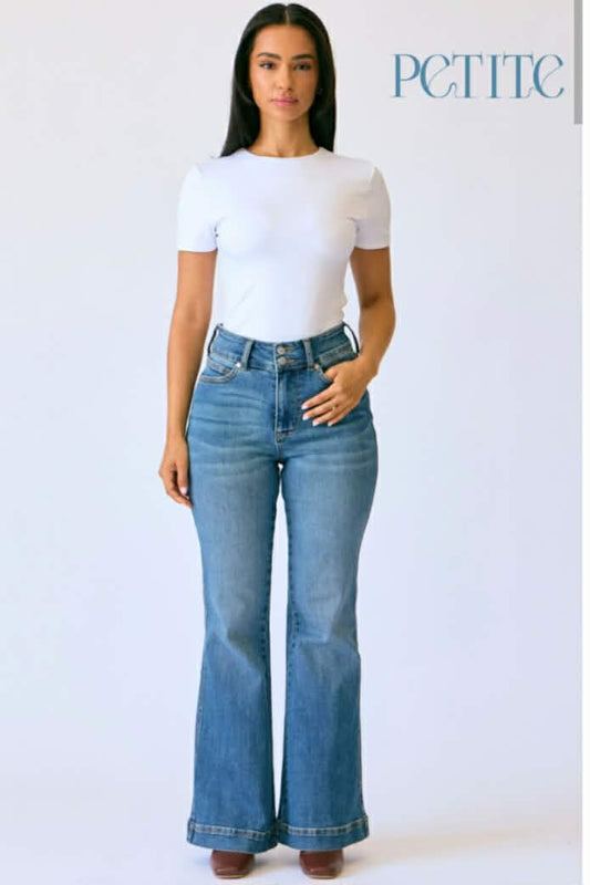 Judy Blue Petite Flare Tummy Control Double Button