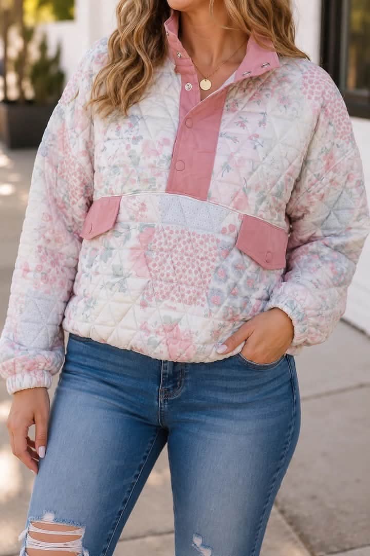 Pink Floral Quilted Plus Sweatshirt