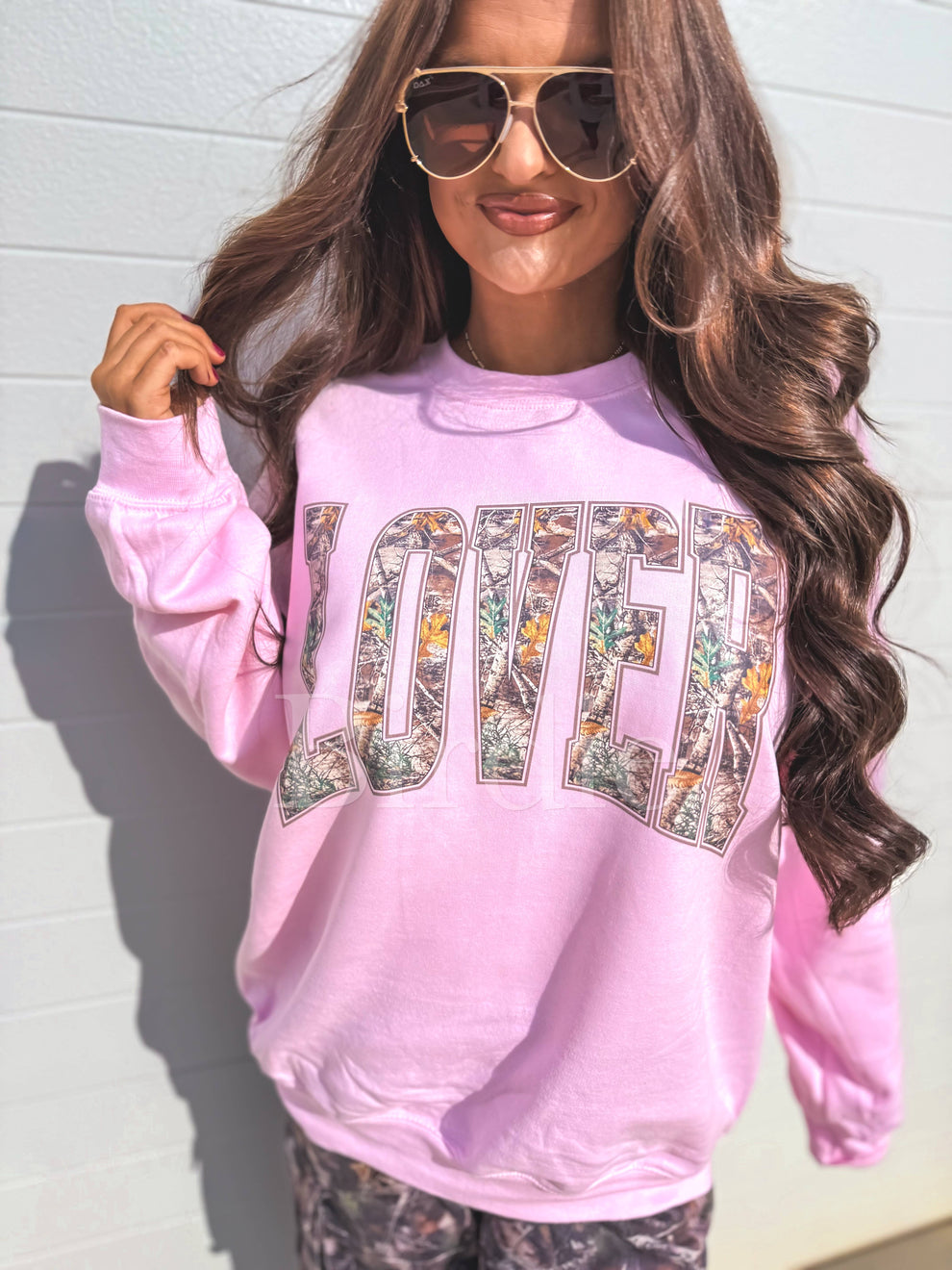 Bird & Co. Lover Camo Graphic Crewneck on Light Pink