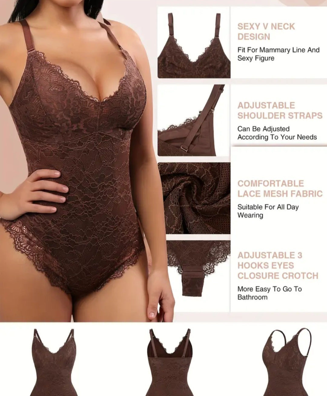 Women's Elegant Tummy Control Lace Bodysuit