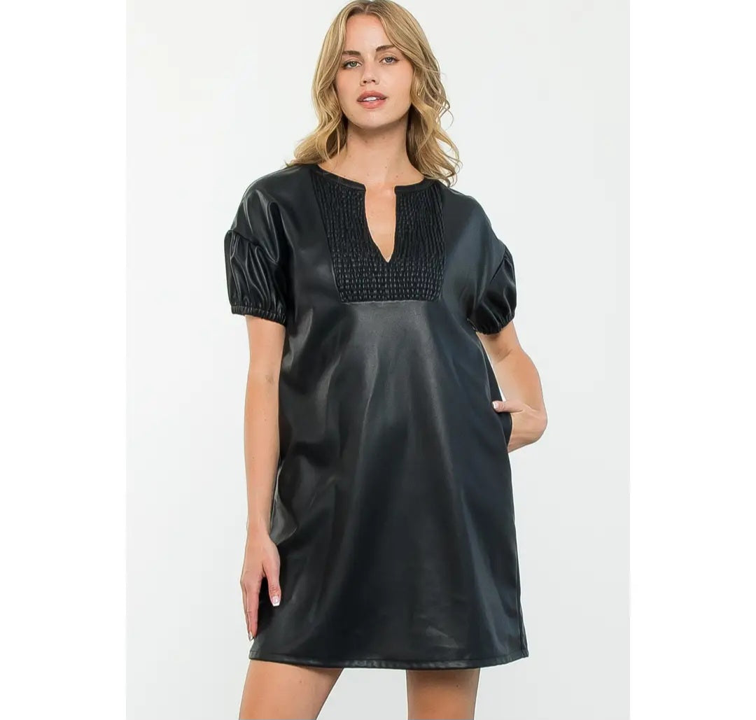 Short Sleeve Leather Dress