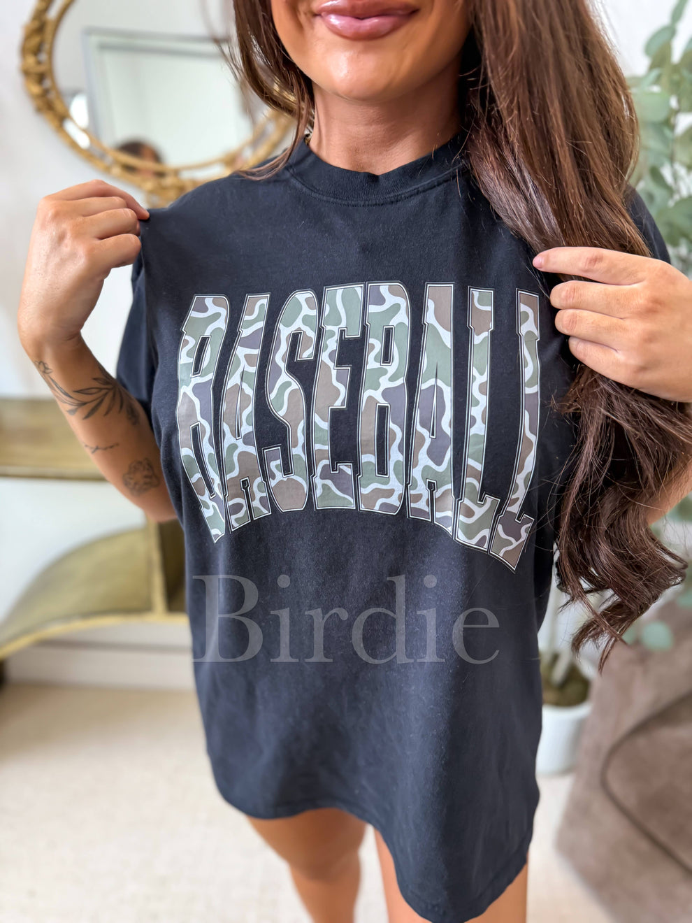 Birdie Duck Camo Baseball Graphic Tee on Black