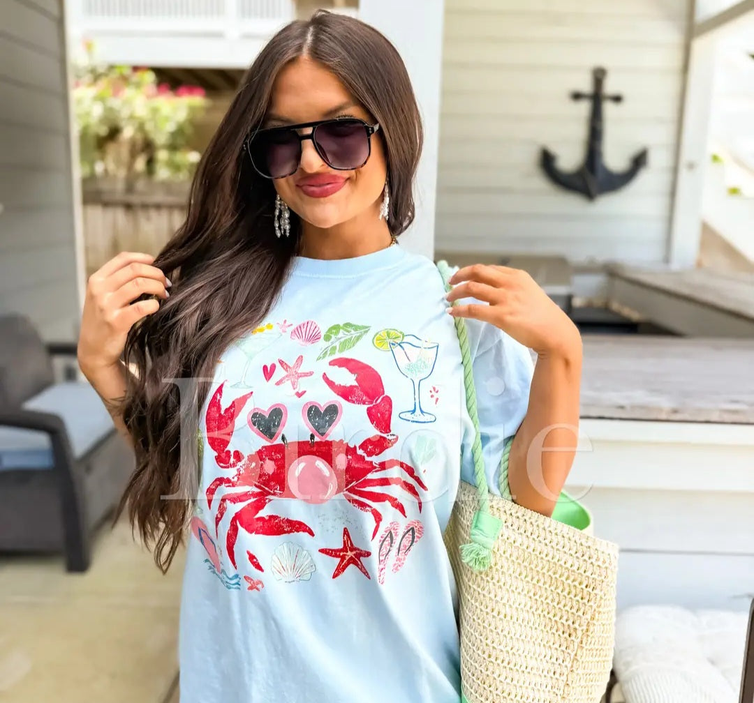 Birdie Bubblegum Crab Graphic Tee on Chambray
