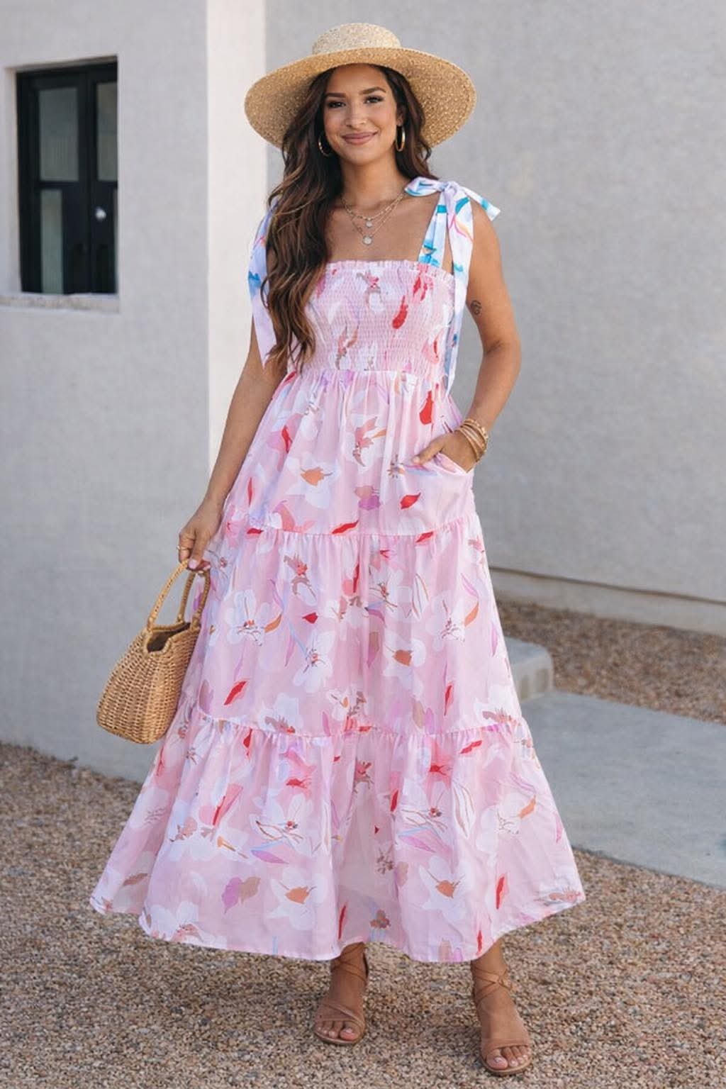 Pink Floral Smocked Dress