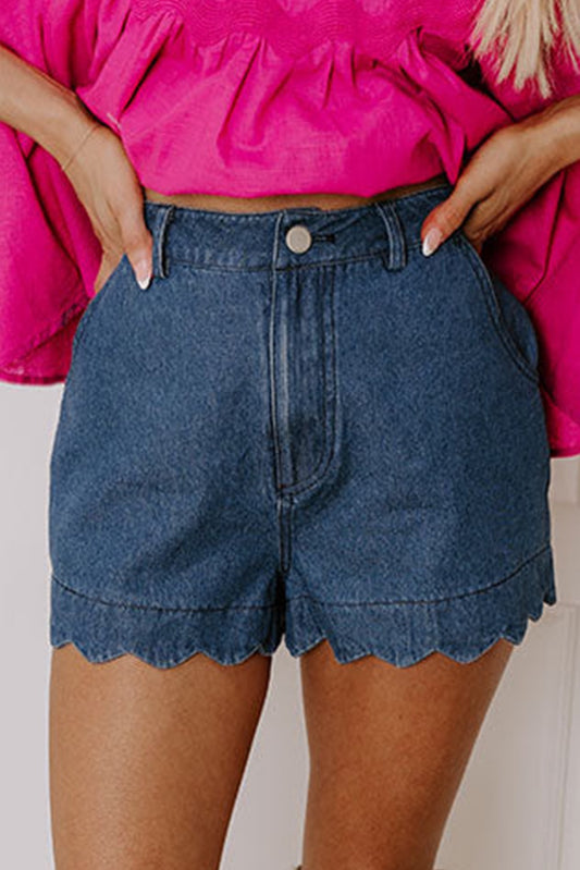 Dark Scalloped Denim Shorties
