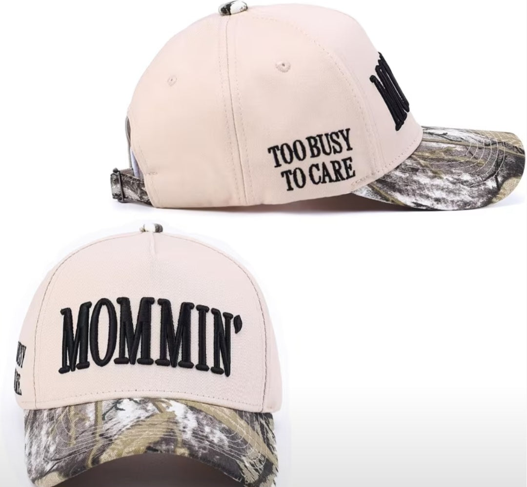 Two Tone Trucker Hat with Mommin' Embroidery & Adjustable Snap Closure