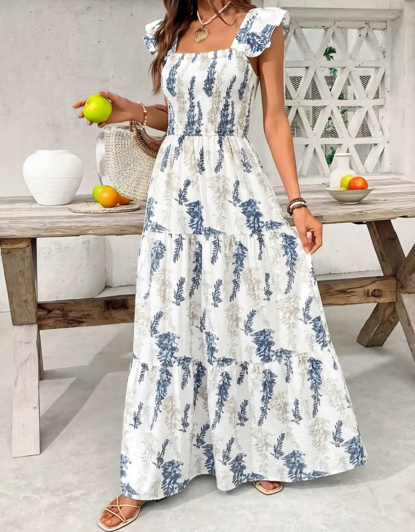 Coastal Floral Smocked Maxi Dress