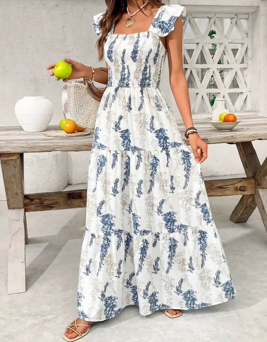 Coastal Floral Smocked Maxi Dress