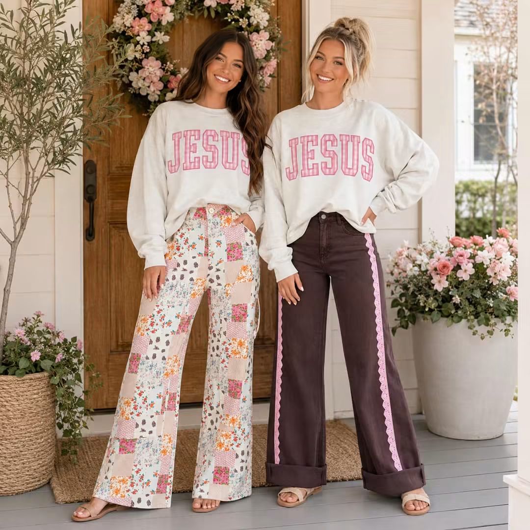 Pink Floral Patchwork Jeans