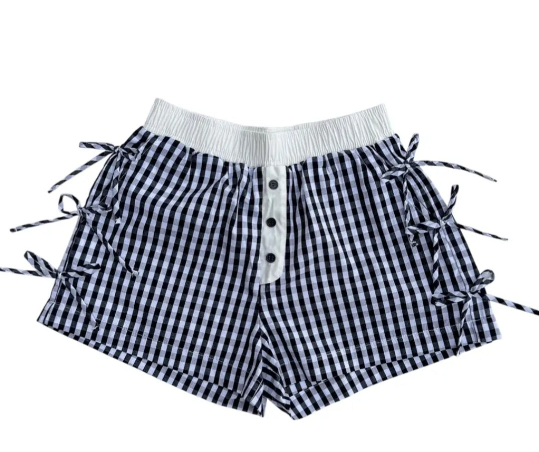 Lulu Mac Button Bow Gingham Boxer Shorts