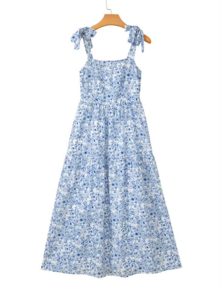 Blue Floral Dress with Pockets