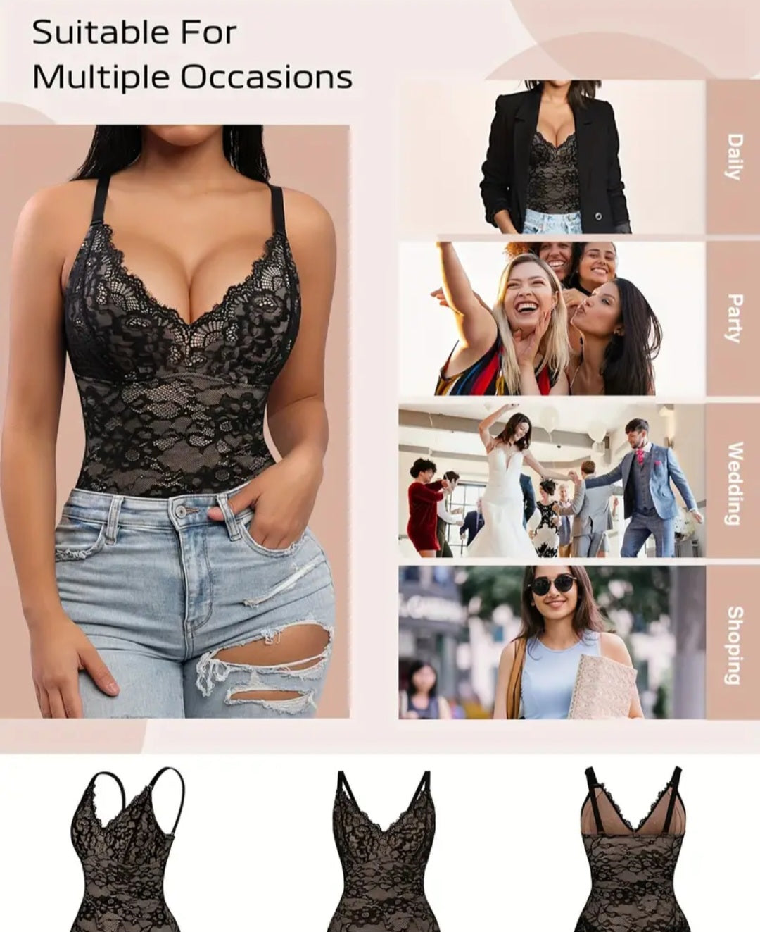 Women's Elegant Tummy Control Lace Bodysuit