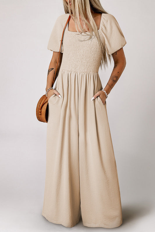 Apricot Smocked Jumpsuit