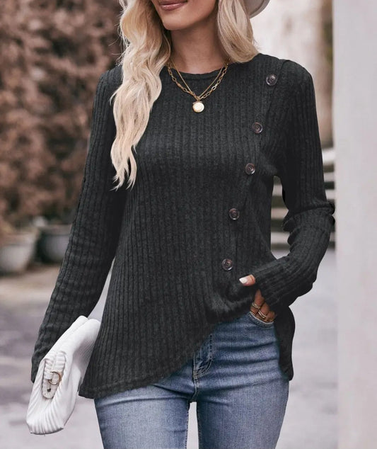 Women's Round Neck Solod Color Sweater
