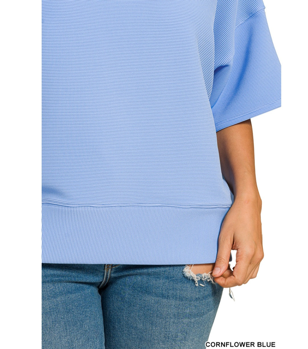 Zenana Plus ribbed round neck tee & pants set