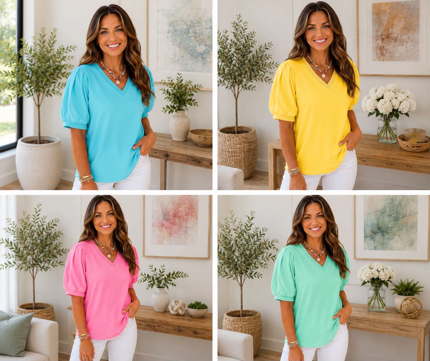 V Neck Puff Blouse *multiple colors*
