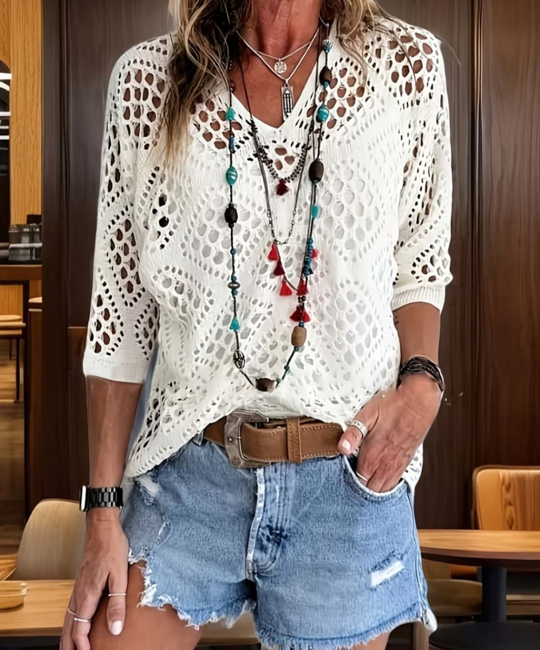 Women's Hollow Out Loose Top