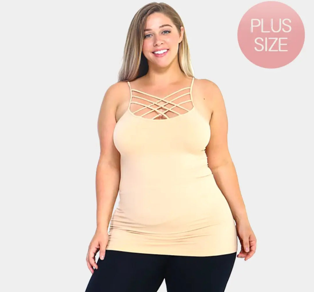 Plus Size Seamless Triple Criss-cross Front Cami Tank Top