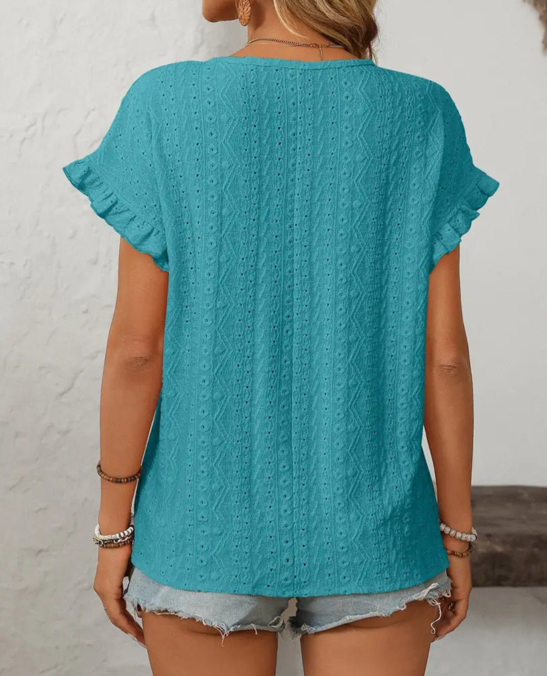 Solid Crew Neck Hollow Out Short Sleeve Tee
