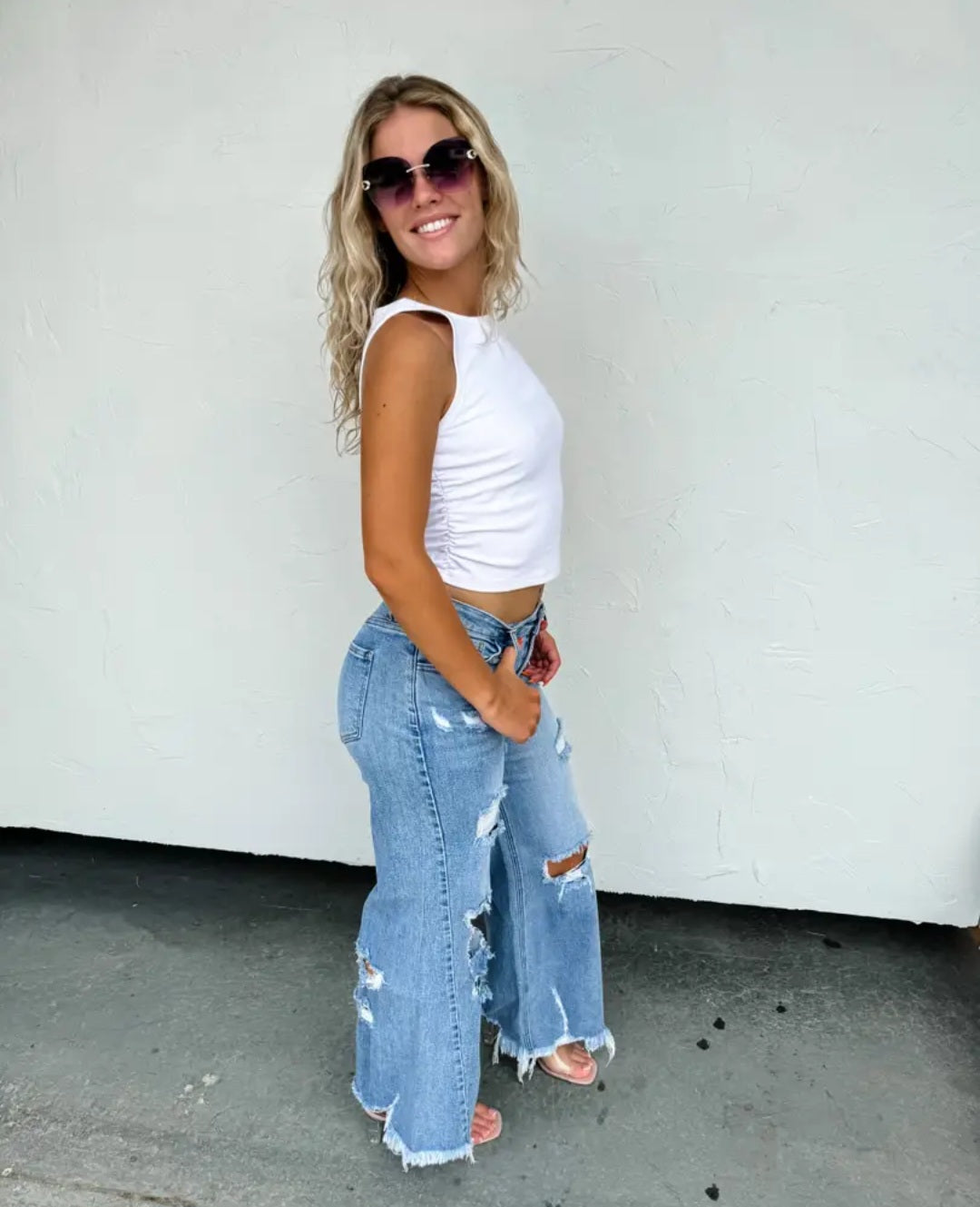 Blakely Drew Distressed Dad Jeans - Preorder