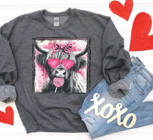 Valentine Cow- Unisex Dark Heather Grey Sweatshirt